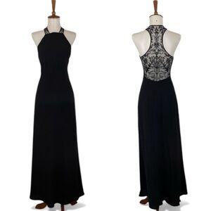 Vintage 90s Laundry Shelli Segal‎ Sleeveless Halter Beaded Racer Back Maxi Dress